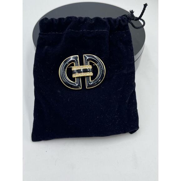 Swarovski SAL vintage Black Enamel Clear Crystals Buckle Art Deco Brooch - Picture 11 of 14